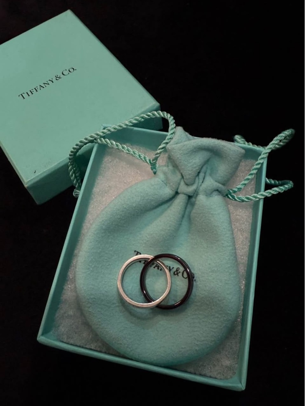 Tiffany & Co. Two-Tone Silver Titanium 1837 Double Interlock Ring - Picture 2 of 3